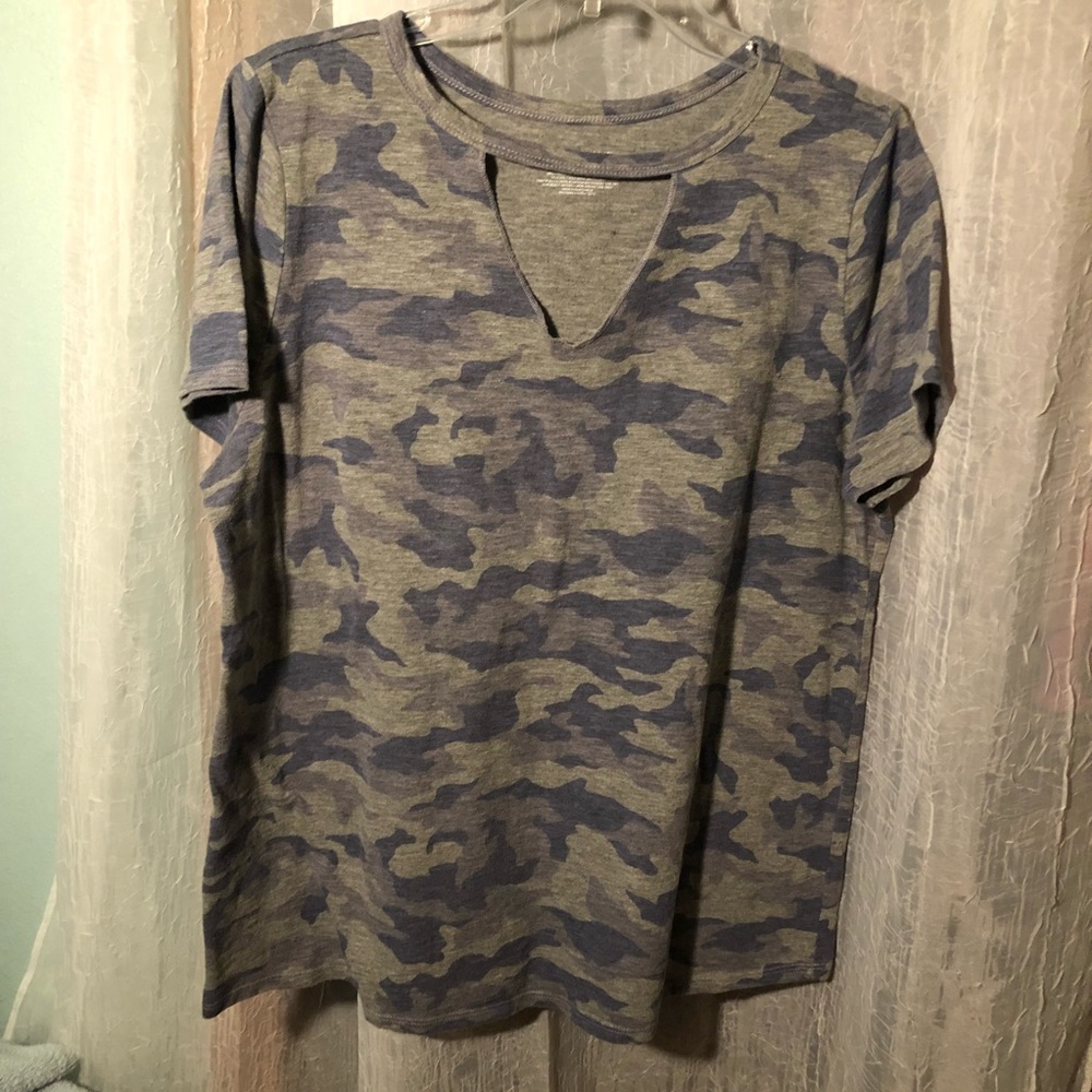 Lane Bryant Choker Neck Tee - Camouflage, Gray